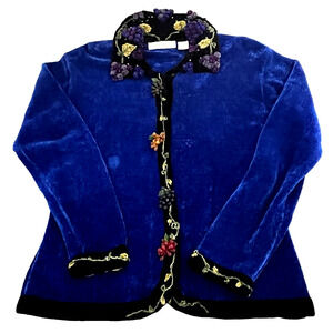 Grapes Vineyard Royl Blue Chenille Sweater Artsy Grape Beads Grandmacore Novelty